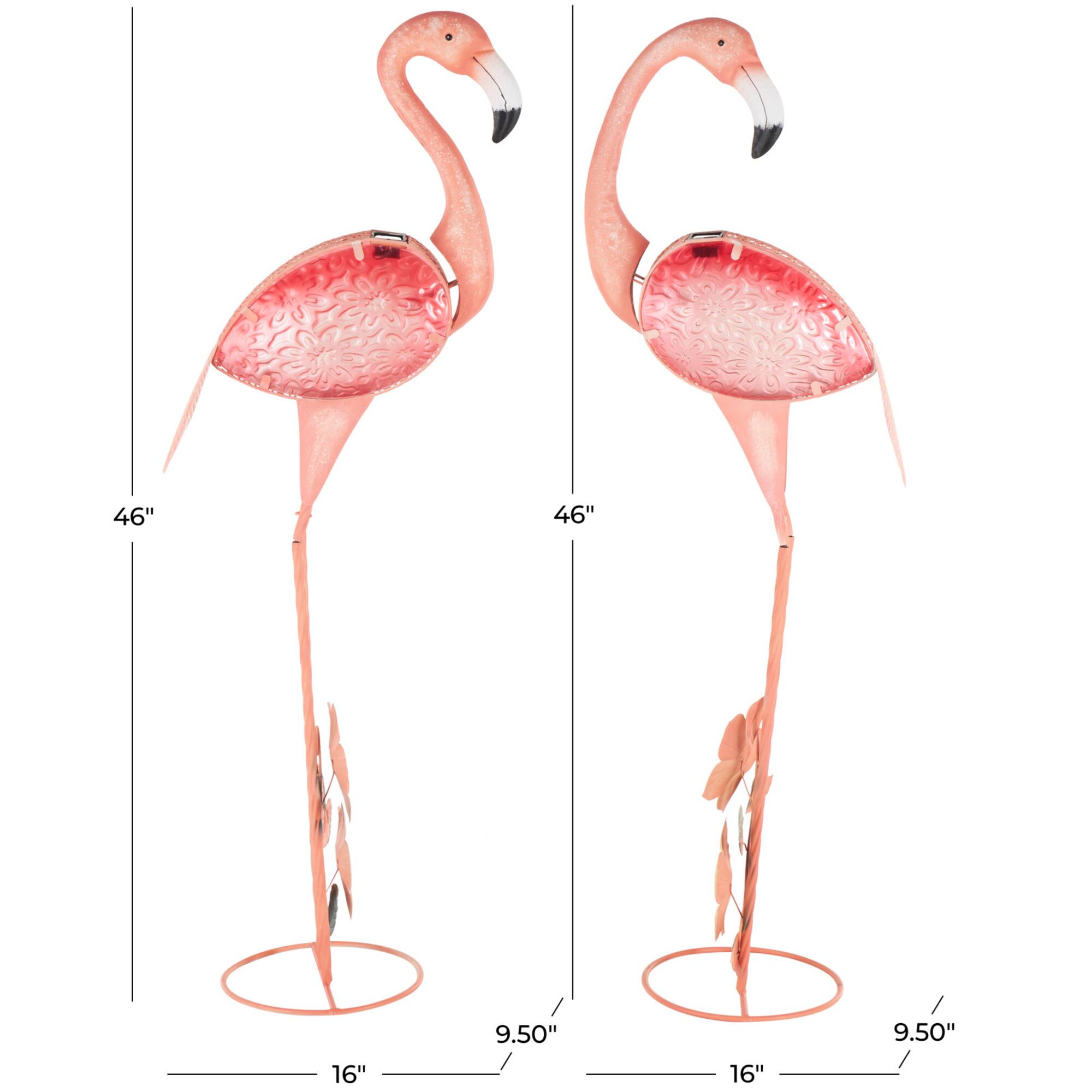 46" Tall Floral & Shimmer Pink Metal Flamingo Garden Sculpture Set
